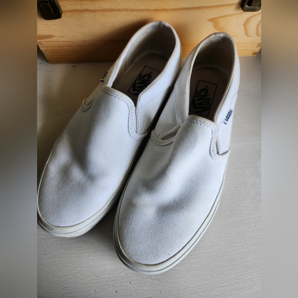 Vans White Slip Ons